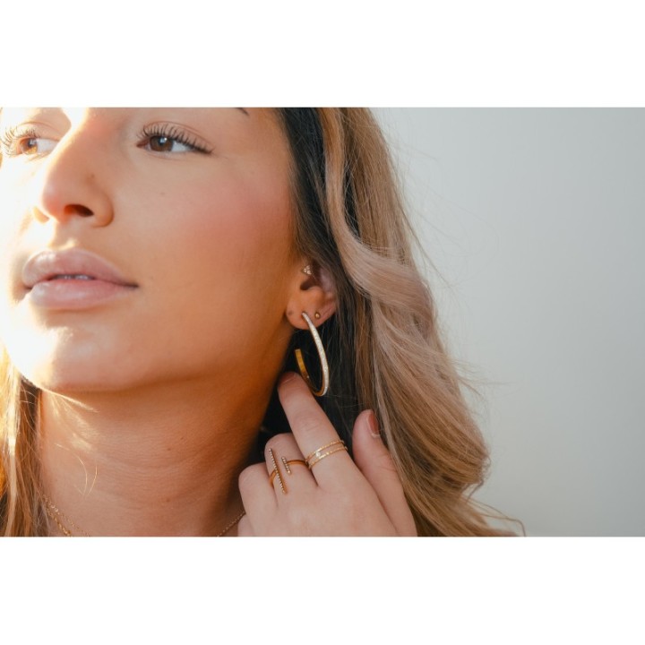 BOUCLES CREOLES XL STRASS ACIER INOXYDABLE GOLD PETIT PRIX