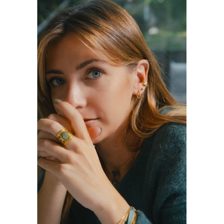 PUCE ANNEAU PERLES ACIER INOXYDABLE GOLD PETIT PRIX