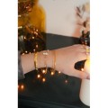 BRACELET TRIPLE NACRE TREFLE ET PERLES ACIER INOXYDABLE GOLD PETIT PRI