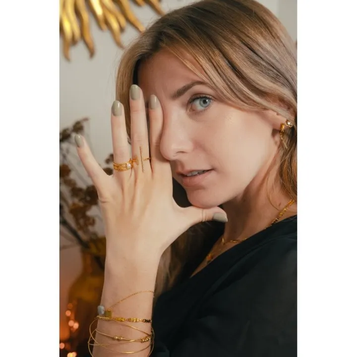 BRACELET MAILLE COEURS ET RONDS ACIER INOXYDABLE GOLD PETIT PRIX