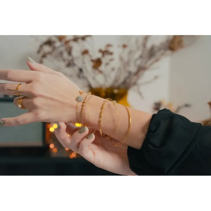 BRACELET MAILLE COEURS ET RONDS ACIER INOXYDABLE GOLD PETIT PRIX