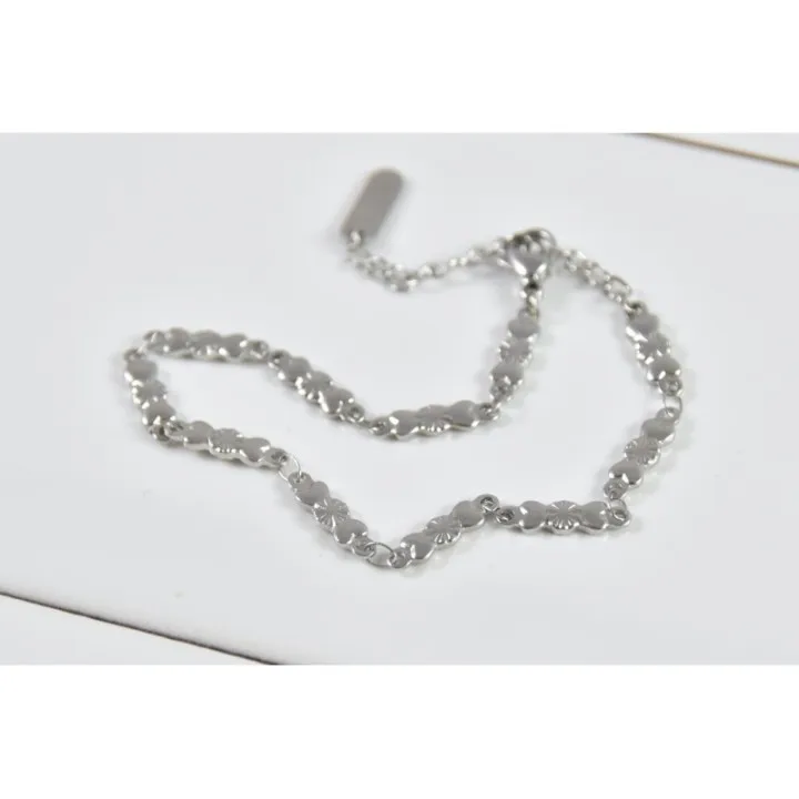 BRACELET MAILLE COEURS ET RONDS ACIER INOXYDABLE SILVER PETIT PRIX