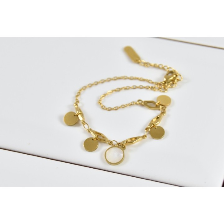 BRACELET PASTILLES RONDES GOLD ET NACRE ACIER INOX GOLD PETIT PRIX