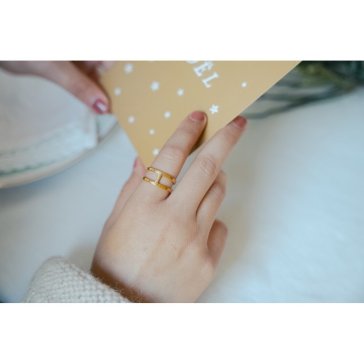 BAGUE ELASTIQUE COEUR ET ETOILE ACIER INOXYDABLE GOLD PETIT PRIX
