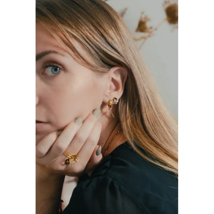 BAGUE ELASTIQUE COEUR ET ETOILE ACIER INOXYDABLE GOLD PETIT PRIX