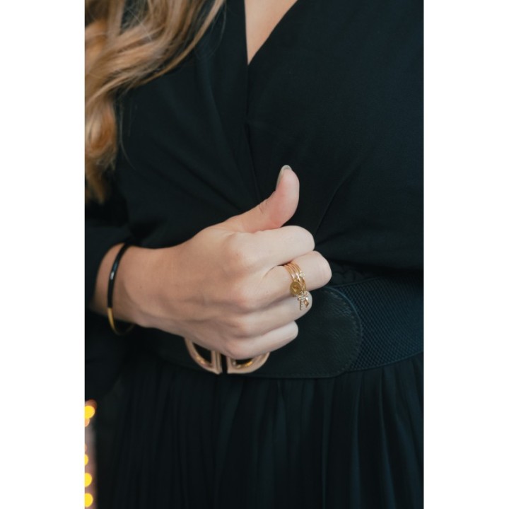 BAGUE ELASTIQUE COEUR ET ETOILE ACIER INOXYDABLE GOLD PETIT PRIX