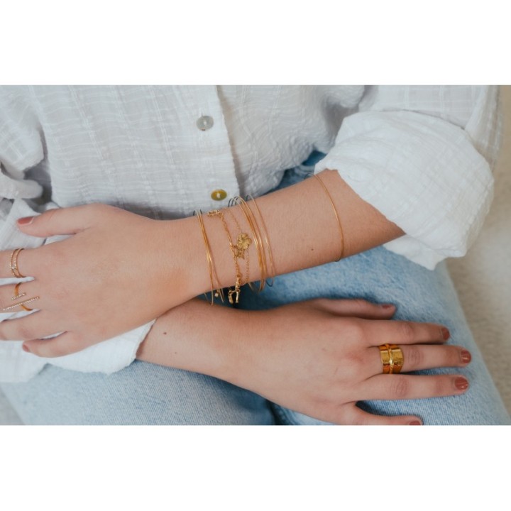 BAGUE ELASTIQUE COEUR ET ETOILE ACIER INOXYDABLE GOLD PETIT PRIX