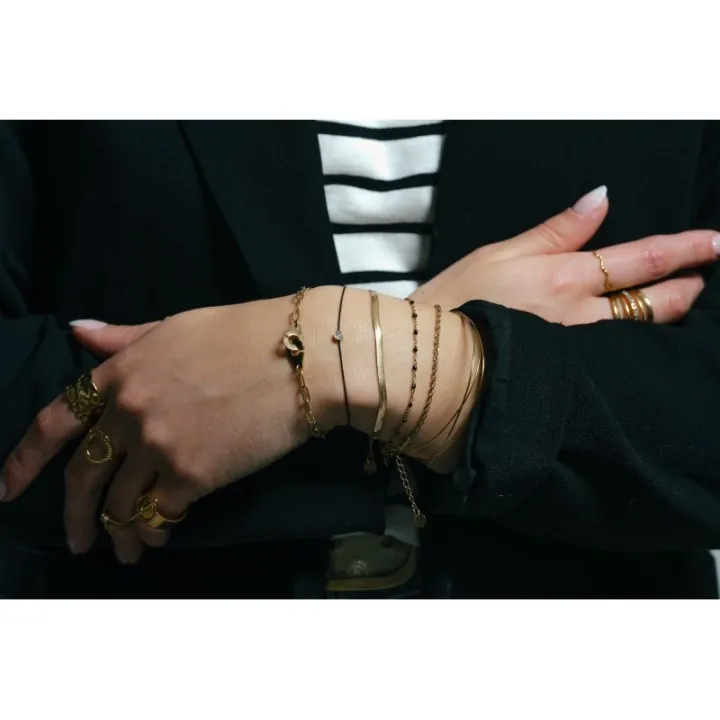 BRACELET PERLES NOIRES ACIER INOXYDABLE GOLD PETIT PRIX