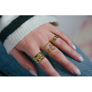 BAGUE ELASTIQUE COEUR ET ETOILE ACIER INOXYDABLE GOLD PETIT PRIX