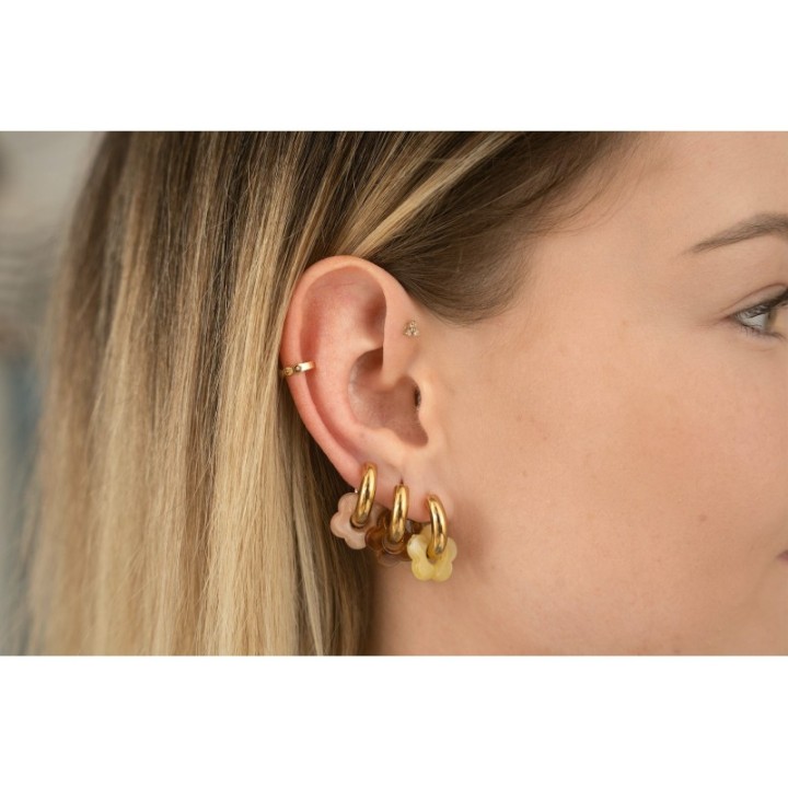 BOUCLES CREOLES FLEURS MARRONS ACIER INOXYDABLE GOLD PETIT PRIX