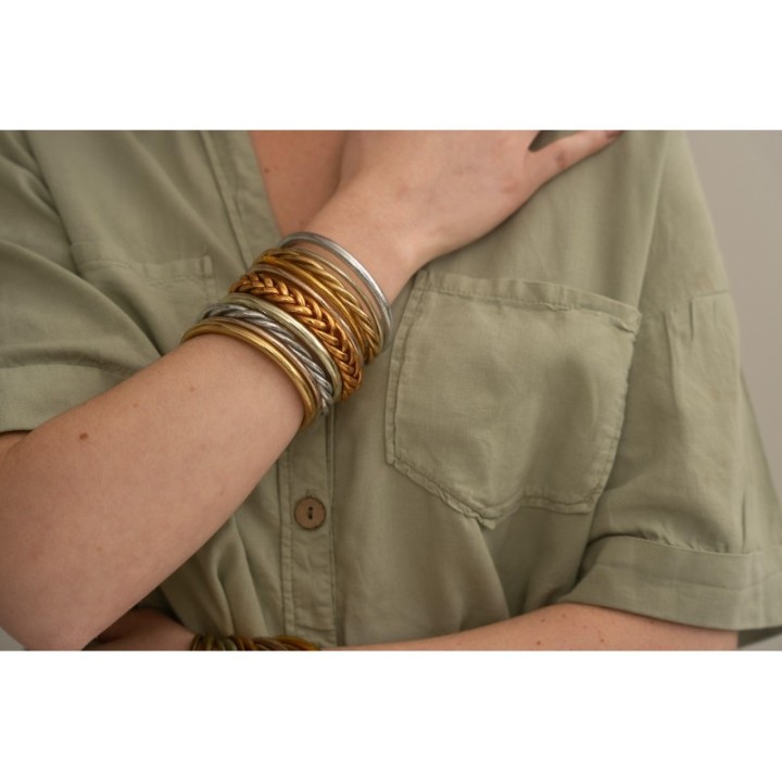 JONC BOUDDHISTE TIBETAINS KUMLAI TORSADE LIGHT GOLD PAS CHER