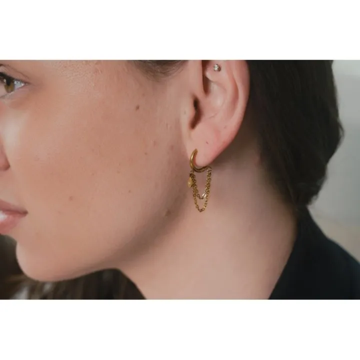 BOUCLE CHAINETTE STRASS ACIER INOXYDABLE GOLD PETIT PRIX