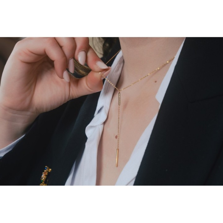 COLLIER PENDANT STRASS ACIER INOXYDABLE GOLD PETIT PRIX