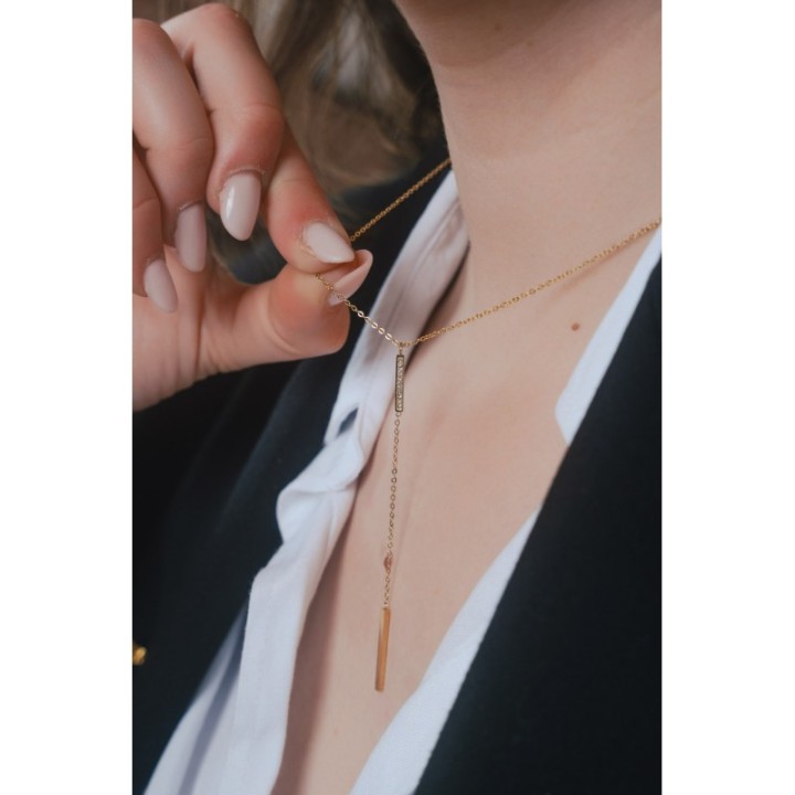 COLLIER PENDANT STRASS ACIER INOXYDABLE GOLD PETIT PRIX