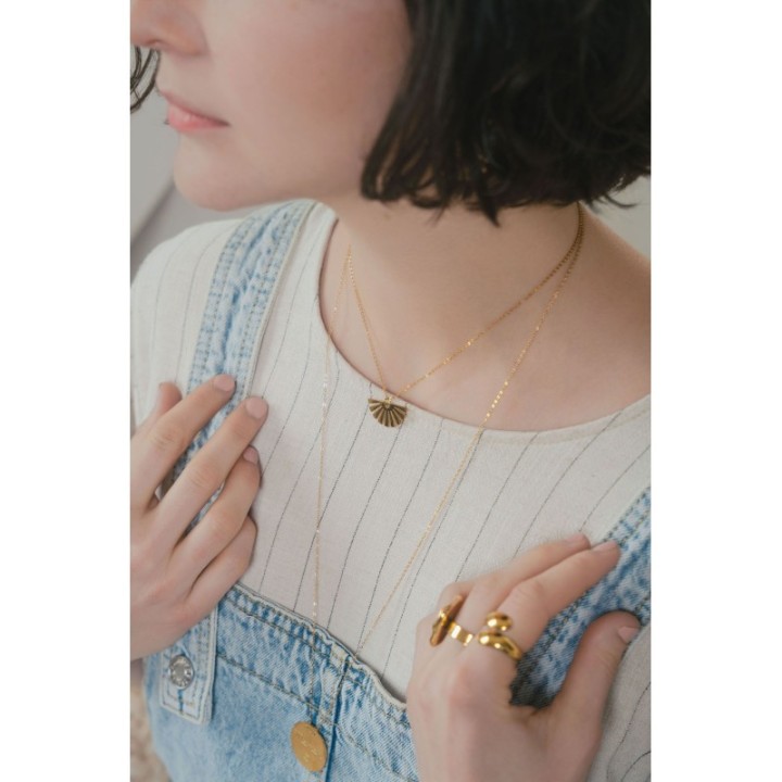 COLLIER DEMI SOLEIL AZTEQUE ACIER INOXYDABLE GOLD PETIT PRIX