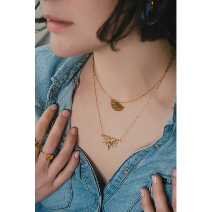 COLLIER DEMI SOLEIL AZTEQUE ACIER INOXYDABLE GOLD PETIT PRIX