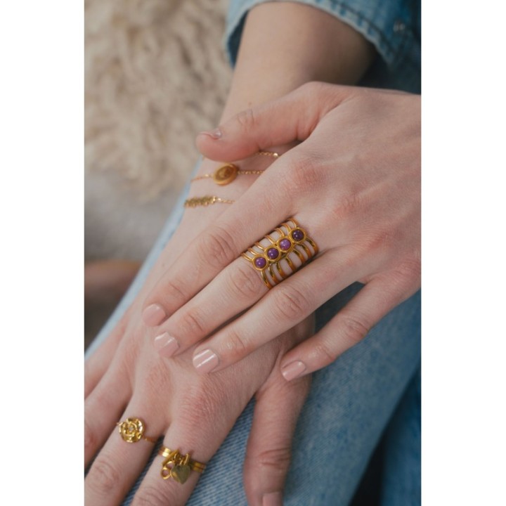 BAGUE RONDE MARTELEE ACIER INOXYDABLE GOLD PETIT PRIX