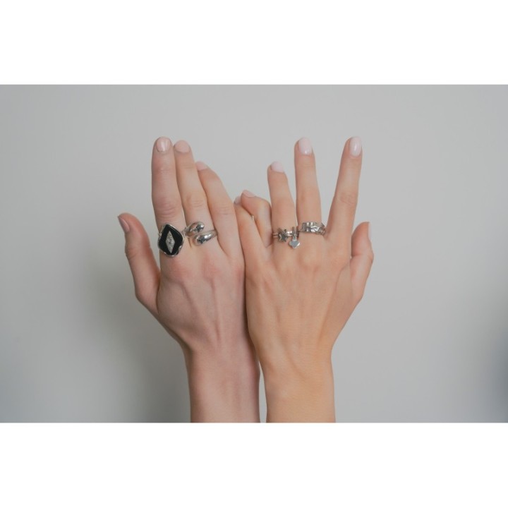 BAGUE TREFLE ET TIGE ACIER INOXYDABLE SILVER PETIT PRIX