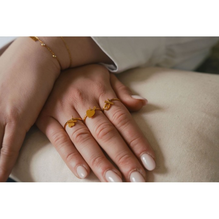 BAGUE COEUR ET TIGE ACIER INOXYDABLE GOLD PETIT PRIX