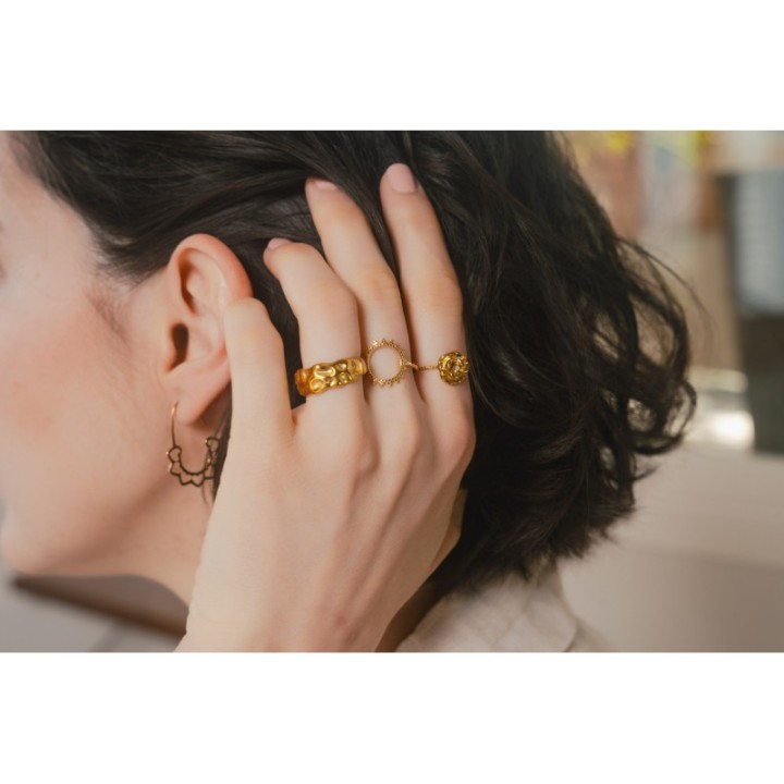 BAGUE LARGE MARTELEE ACIER INOXYDABLE GOLD PETIT PRIX