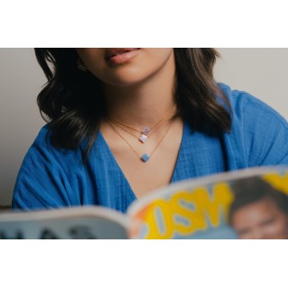 COLLIER TREFLE BLEU CLAIR ACIER INOXYDABLE GOLD PETIT PRIX