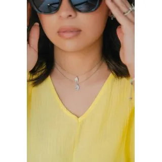 COLLIER OVALE FLEURS STRASS ACIER INOXYDABLE SILVER PETIT PRIX