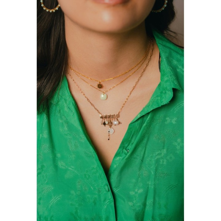 COLLIER FLEURS ET CHARMS ACIER INOXYDABLE GOLD PETIT PRIX