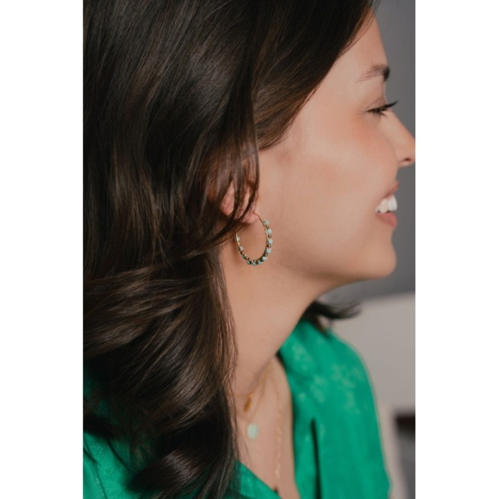 BOUCLES CREOLES GOLD ET VERTES ACIER INOXYDABLE GOLD PETIT PRIX