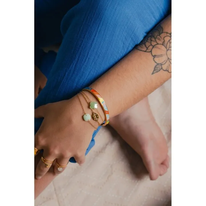 BRACELET TREFLE VERT CLAIR ACIER INOXYDABLE GOLD PETIT PRIX
