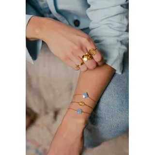 BRACELET PERLES GRIS METALLISE MEDAILLON ACIER INOX GOLD PETIT PRIX