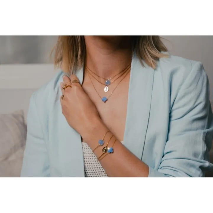 BRACELET PERLES GRIS METALLISE MEDAILLON ACIER INOX GOLD PETIT PRIX