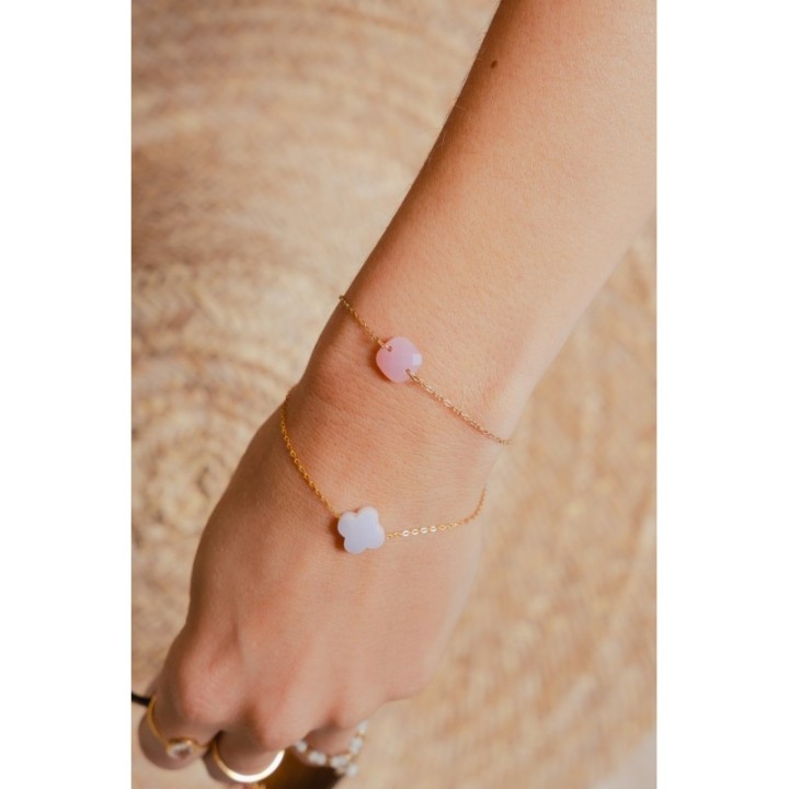 BRACELET PERLES GRIS METALLISE MEDAILLON ACIER INOX GOLD PETIT PRIX