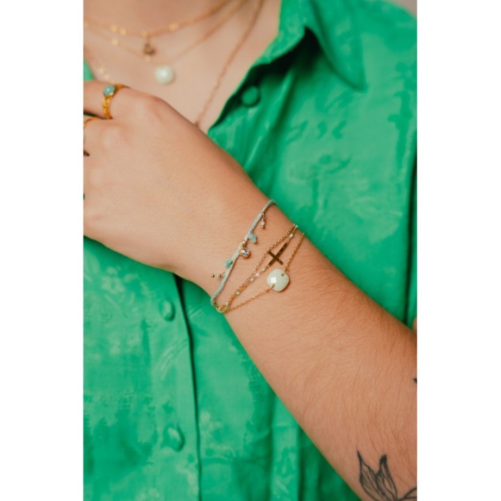 BRACELET CARRE VERT ACIER INOXYDABLE GOLD PETIT PRIX