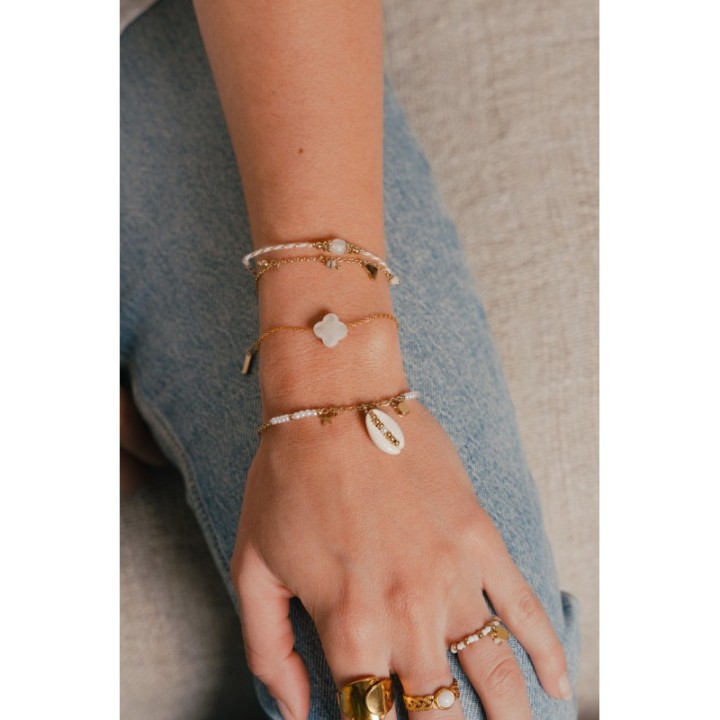 BRACELET PERLES GOLD NACRE COQUILLAGE ACIER INOXYDABLE GOLD PETIT PRIX