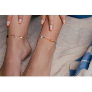 BRACELET PERLES GRIS METALLISE MEDAILLON ACIER INOX GOLD PETIT PRIX