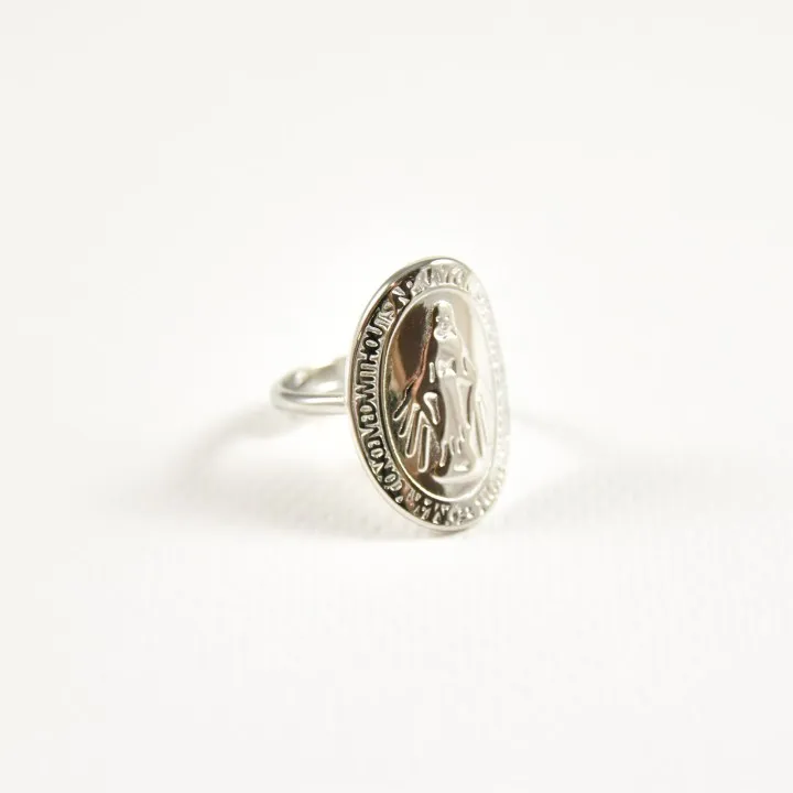 BAGUE RONDE MEDAILLE ACIER INOXYDABLE SILVER PETIT PRIX