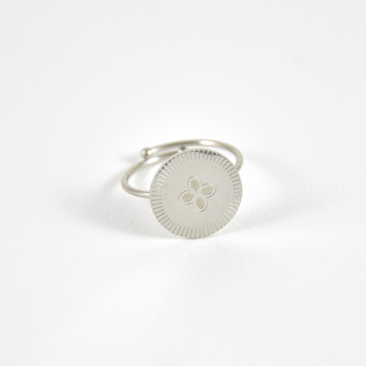 BAGUE RONDE TREFLE ACIER INOXYDABLE SILVER PETIT PRIX