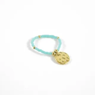 BAGUE ELASTIQUE PERLES GOLD ET VERTES ACIER INOXYDABLE SILVER PETIT PR