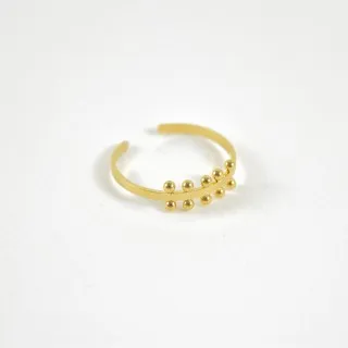 BAGUE ANNEAU FIN PERLES SYMETRIQUES ACIER INOXYDABLE GOLD PETIT PRIX