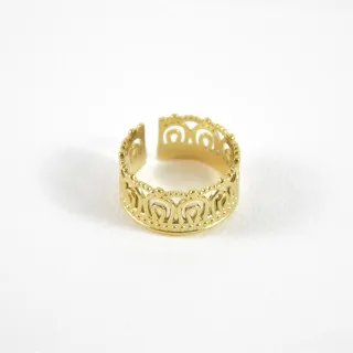 BAGUE LARGE CISELEE PERLES ACIER INOXYDABLE GOLD PETIT PRIX