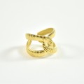 BAGUE DOUBLE ANNEAU GRAVE ENTRELACE ACIER INOX GOLD PETIT PRIX