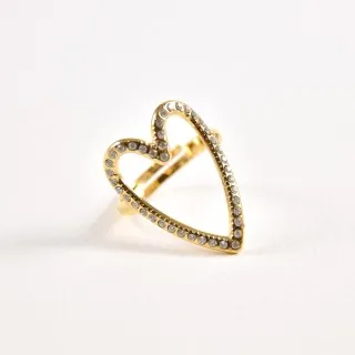 BAGUE COEUR AJOURE STRASS BLANC ACIER INOXYDABLE GOLD PETIT PRIX