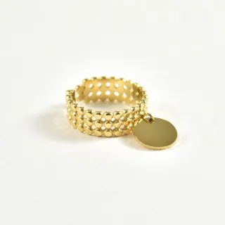 BAGUE ELASTIQUE COEUR ET ETOILE ACIER INOXYDABLE GOLD PETIT PRIX