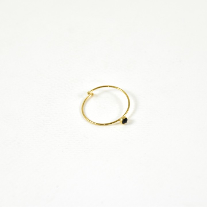 BAGUE ANNEAU FIN STRASS NOIR ACIER INOXYDABLE GOLD PETIT PRIX