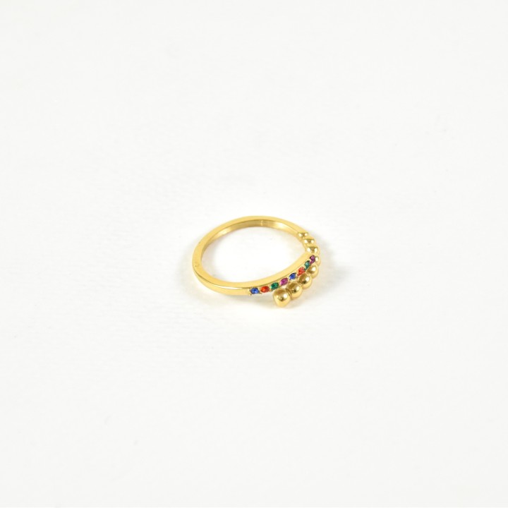 BAGUE PERLES ET STRASS MULTICOLORES ACIER INOXYDABLE GOLD PETIT PRIX