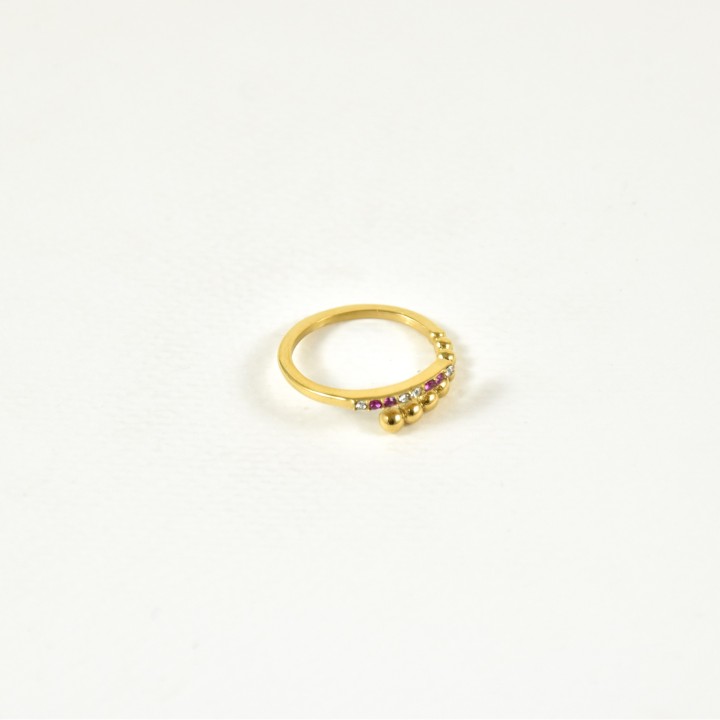 BAGUE PERLES ET STRASS VIOLETS ACIER INOXYDABLE GOLD PETIT PRIX