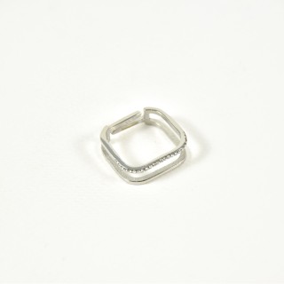 BAGUE DOUBLE CARRE SERTIE DE STRASS ACIER INOXYDABLE SILVER PETIT PRIX