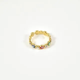 BAGUE YEUX MULTICOLORES ACIER INOXYDABLE GOLD PETIT PRIX