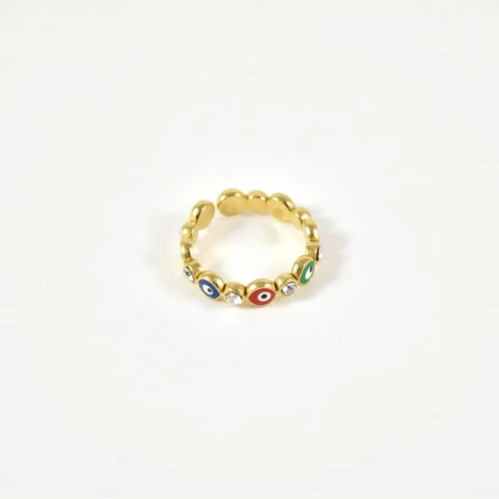 BAGUE YEUX MULTICOLORES ACIER INOXYDABLE GOLD PETIT PRIX