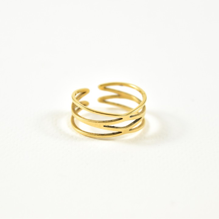 BAGUE TRIPLE ANNEAUX FINS ET LISSES ACIER INOXYDABLE GOLD PETIT PRIX